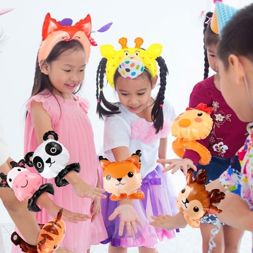 Libima 200 Pcs Zoo Animal Inflatable Headbands and Wrist Balloons with Pump