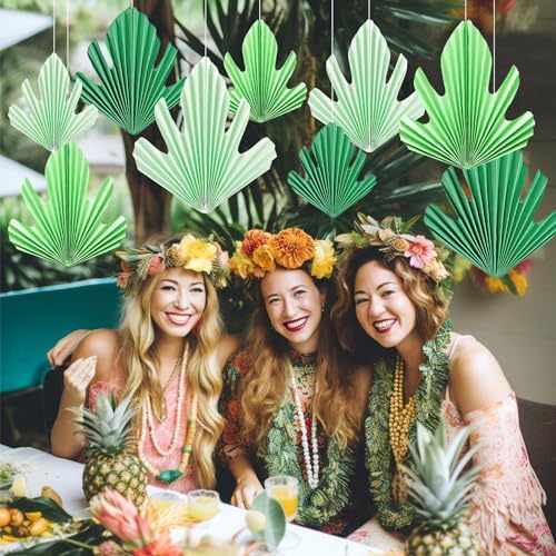 Green Pale Yellow Leaf Paper Fan Set for Decorations
