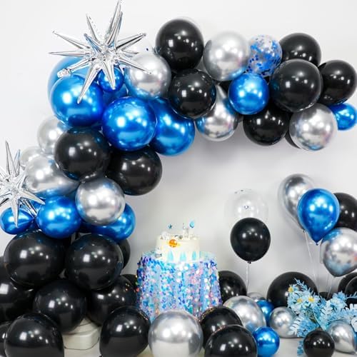 Blue Silver Black Balloon Arch Kit for Party Decorations
