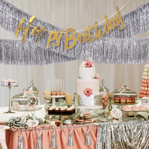 CHRISTALBILLIANCE Silver Fringe Banner 6 Ft Party Decoration