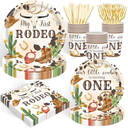 120PCS Western Cowboy Themed Party Plates for Kids 1st Birthday