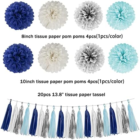 Teal Silver White Navy Blue Party Decorations 30pcs