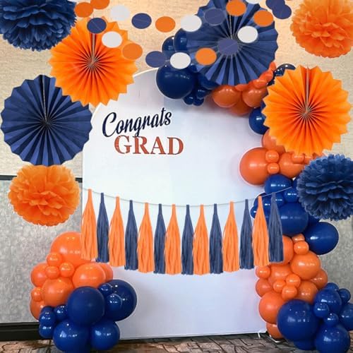 Blue Orange Party Tissue Pom Poms Garland Decor