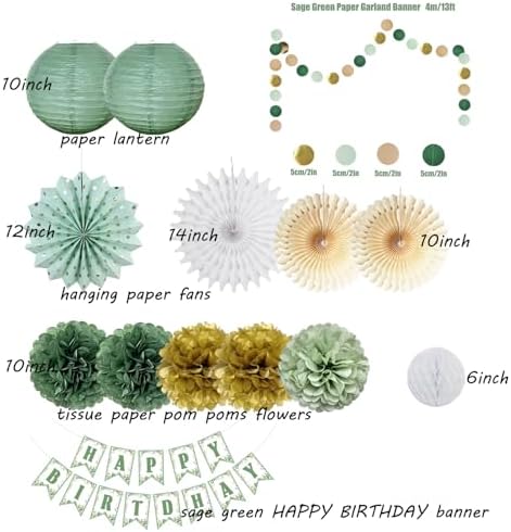 Sage Green Gold Birthday Party Decorations Set