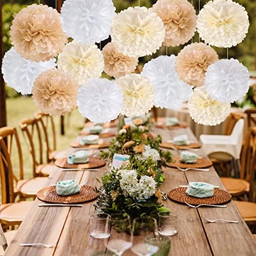 SUNBEAUTY 15 PCS Tissue Paper Boho Pom Poms Flowers Decorations