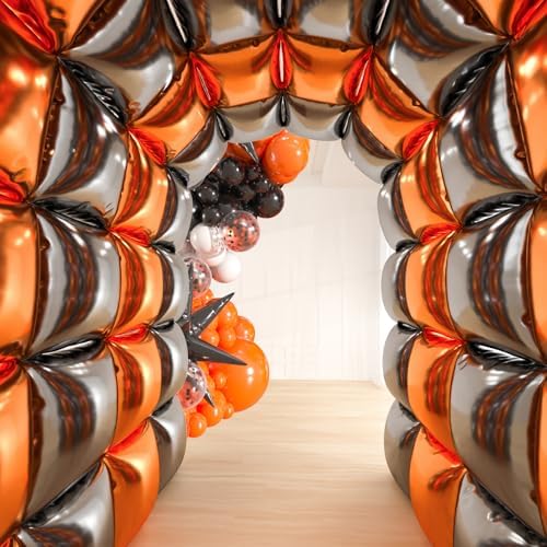25pcs Black Orange Foil Balloon Wall with Arch Kit