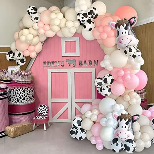 136 Pcs Pink Cow Party Decorations Balloon Kit