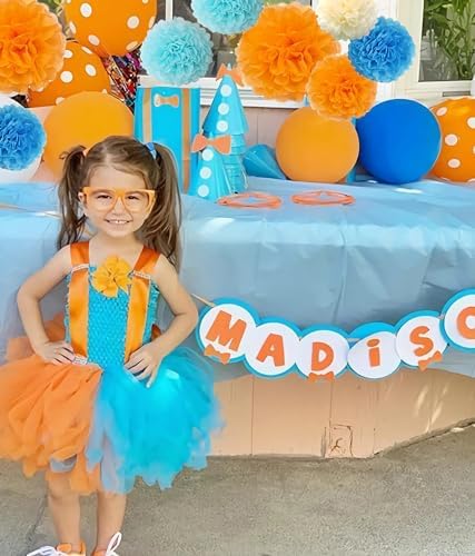 15PCS Blue Orange Party Decorations Tissue Pom Poms
