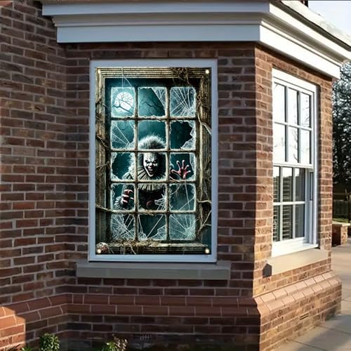 Spooky Halloween Clown Window Decor Backdrop