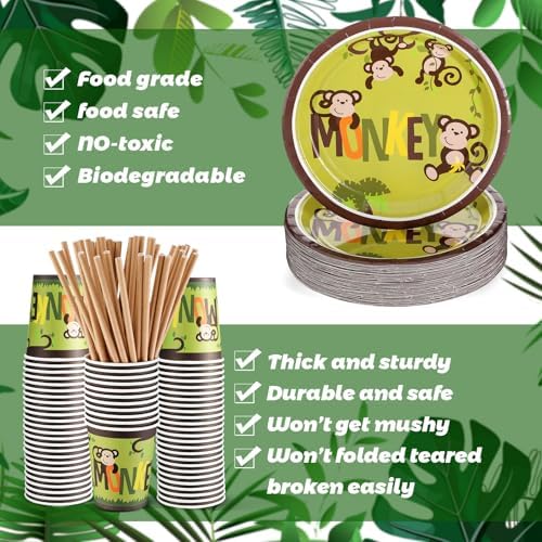Rtteri 250 Pcs Jungle Monkey Party Supplies