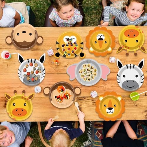 60 Jungle Animal Shaped Paper Plates for Parties