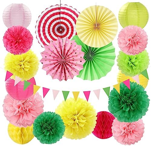 Hawaiian Pink Green-Yellow Party Decorations 20pcs