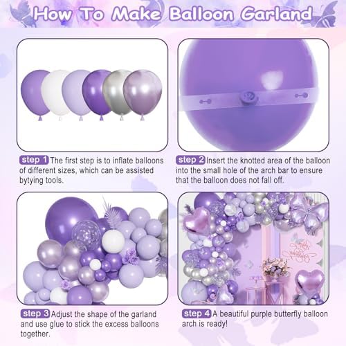 Ouddy Life 171Pcs Purple Butterfly Balloon Arch Kit