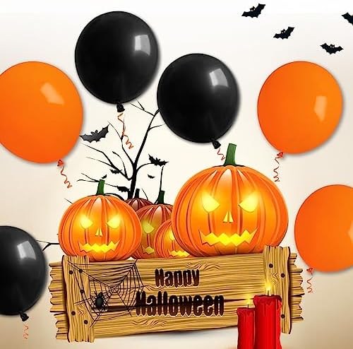 100 Pcs Black and Orange 12 Inch Halloween Balloons