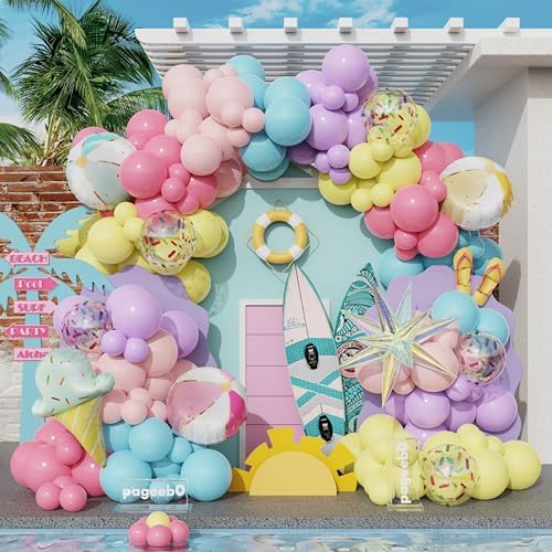 PageebO 159Pcs Rainbow Beach Balloons Pool Party Decorations