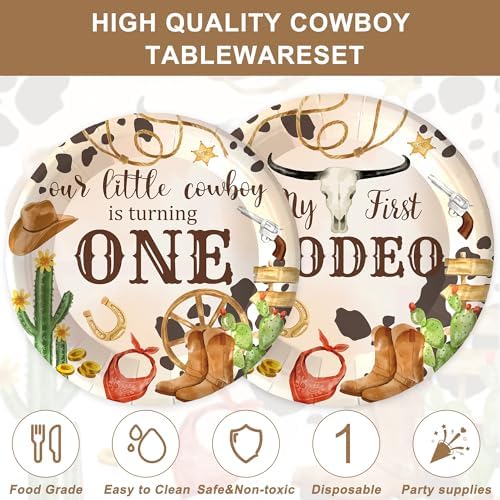 120PCS Western Cowboy Themed Party Plates for Kids 1st Birthday
