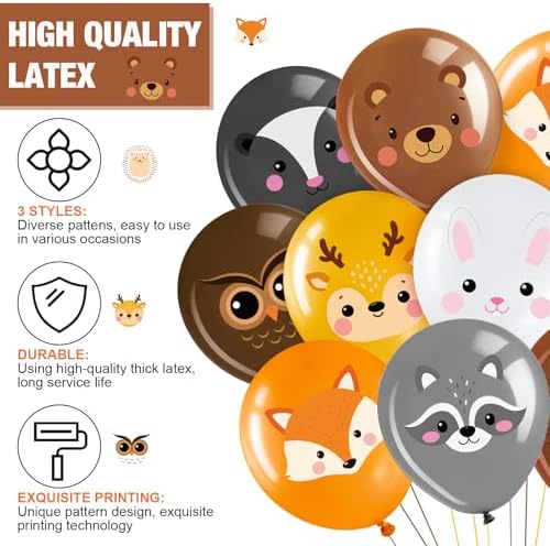 45 Pcs Woodland Animal Balloons 12 Inch Party Decor