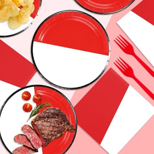 Cartoon Birthday Party Tableware Set 48Pcs Red White