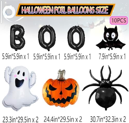 10Pcs Halloween Balloons Set - Boo Ghost Bat Spider Pumpkin Decor