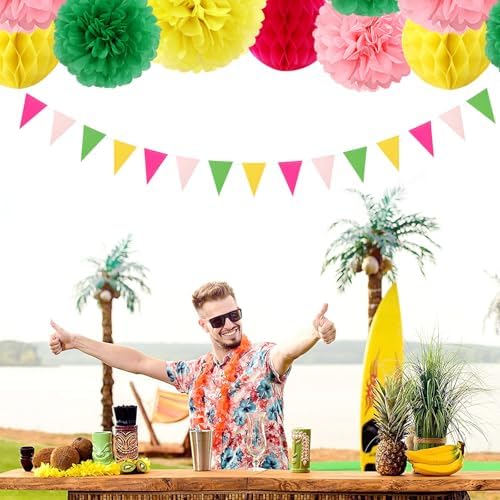 Hawaiian Pink Green-Yellow Party Decorations 20pcs