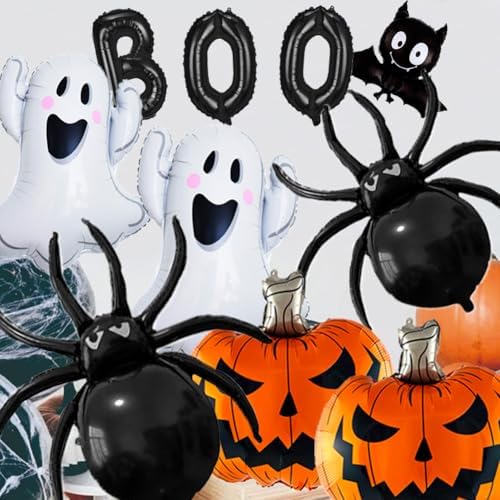 10Pcs Halloween Balloons Set - Boo Ghost Bat Spider Pumpkin Decor