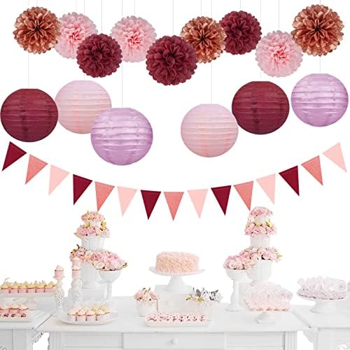 Rose Gold Pink Burgundy Party Decorations 15Pcs
