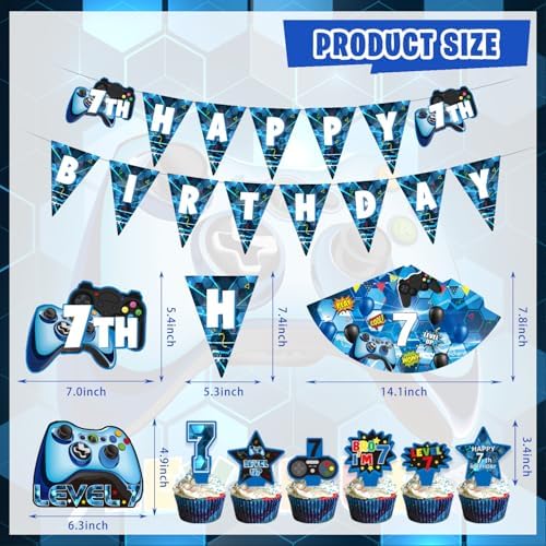 7th Birthday Decorations for Boys - 149Pcs Gamer Party Supplies
