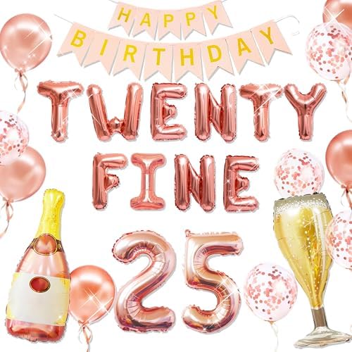 LaVenty Rose Gold 25th Birthday Balloons - Funny Happy Birthday Decoration