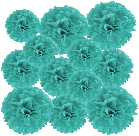 PATIKIL 4 6 8 Inch Turquoise Tissue Pom Poms Flowers 12 Pack