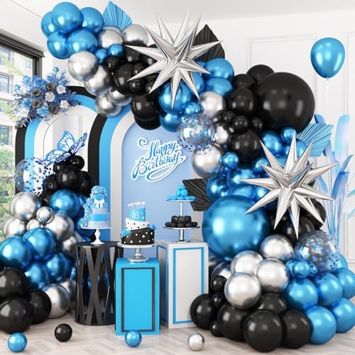 Blue Silver Black Balloon Arch Kit for Party Decorations