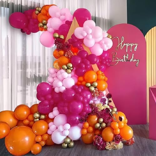12 Inch Pink and Orange Balloons with Gold Confetti