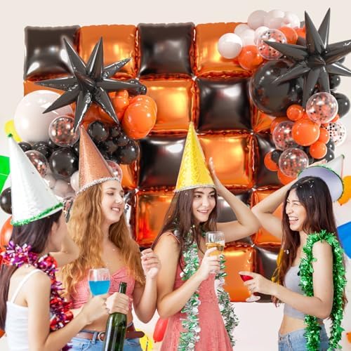 25pcs Black Orange Foil Balloon Wall with Arch Kit