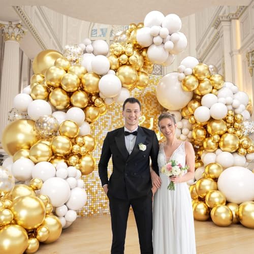 134pcs White and Gold Balloon Arch Kit for Parties
