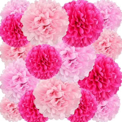 18 PCS Tissue Paper Pom Poms in Pink Set
