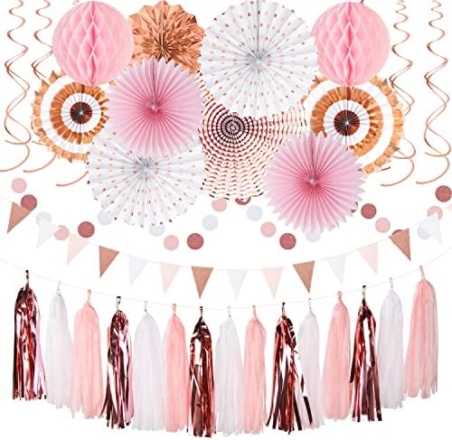 Rose Gold Pink White Party Decorations 33pcs