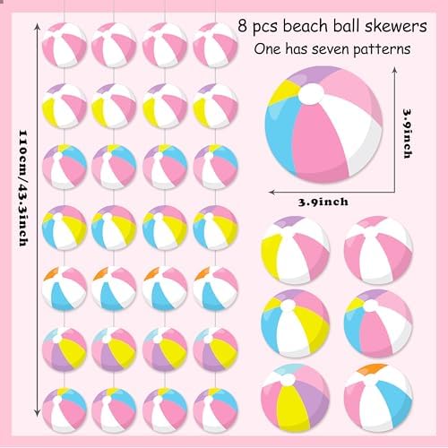 8pcs Pink Beach Ball Party Garlands for Summer Celebrations