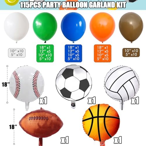 Jobkoo Sports Balloon Garland Kit 115Pcs Party Decorations