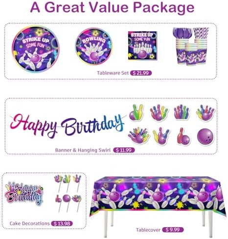 187PCS Bowling Party Decorations Set for 25 Guests
