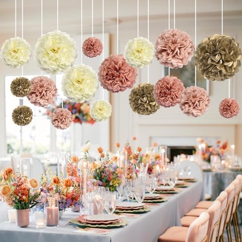18 Pack Blush Pink Tissue Paper Pom Poms Decor Set