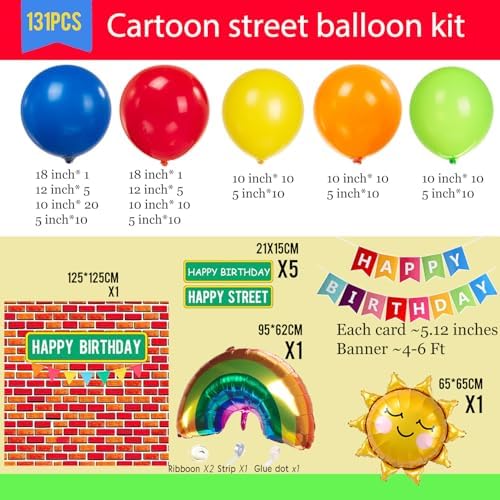 Cartoon Street Party Decorations with Foil Balloons and Stickers