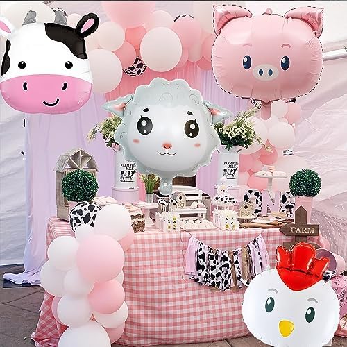 8Pcs Farm Animal Balloons Cow Pig Sheep Chicken Foil Decorations