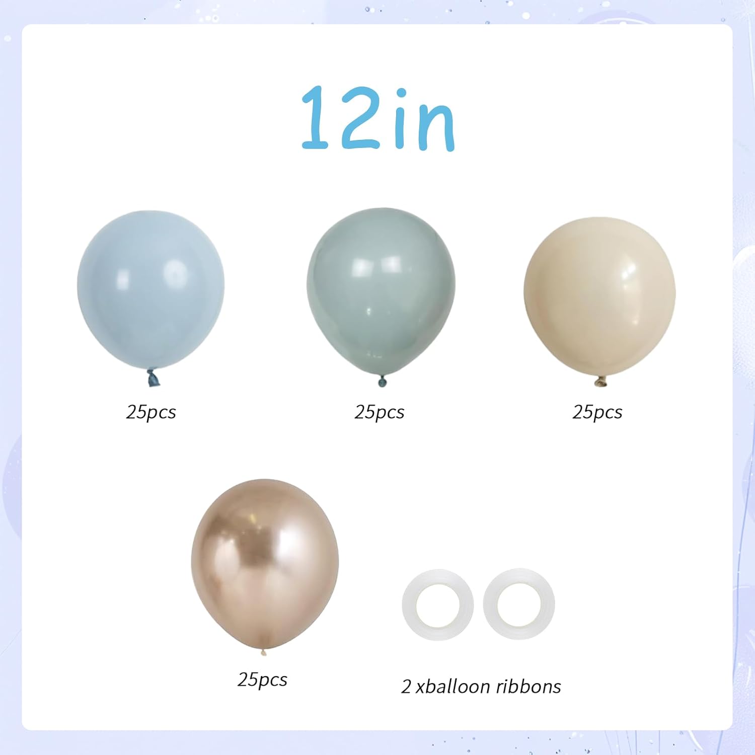 100pcs Dusty Blue Balloon Set with Ribbons