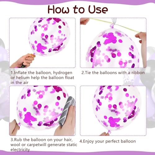 50pcs Purple Black Balloons with Ribbons Confetti for Halloween Birthdays Anniversaries Graduations