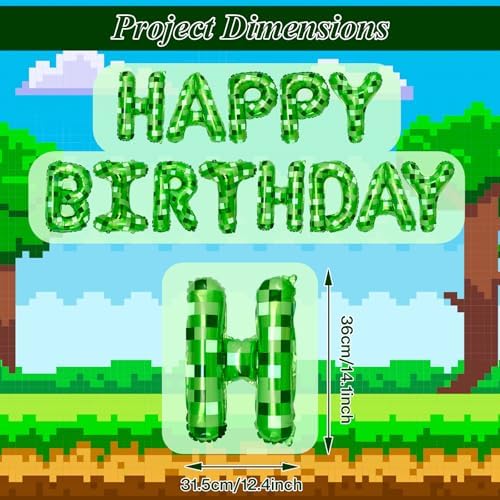 Green Pixel Birthday Banner Decorations Kit