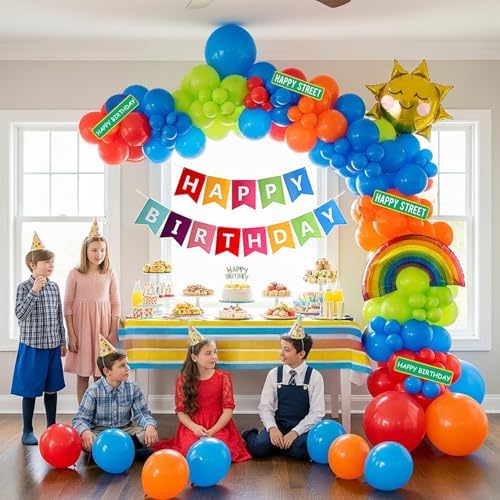 Cartoon Street Party Decorations with Foil Balloons and Stickers