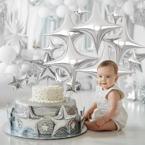 Silver Star Balloons 10PCS Four Angle Decorative Balloons