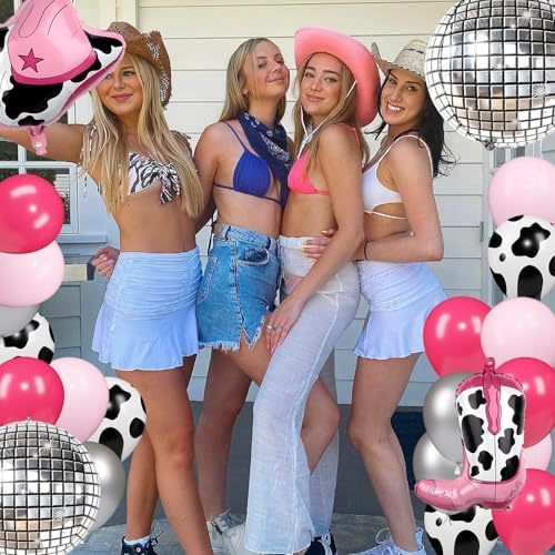 YQUQWN Disco Cowgirl Party Decorations 24PCS Hot Pink Balloons