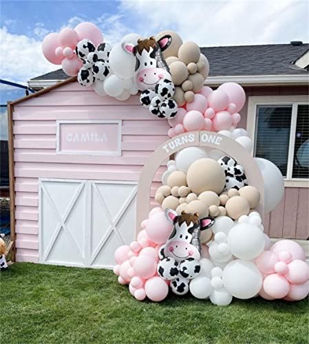 136 Pcs Pink Cow Party Decorations Balloon Kit