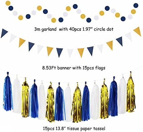 Navy Blue White Gold Graduation Party Decor Kit 33pcs