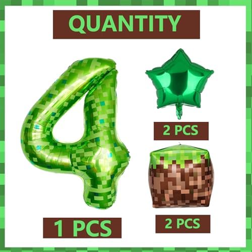 40 Inch Green Pixel Number 4 Foil Balloon Set